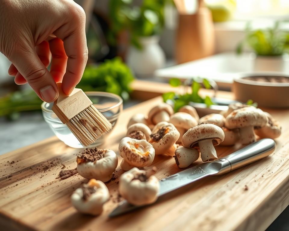 Champignons reinigen und vorbereiten