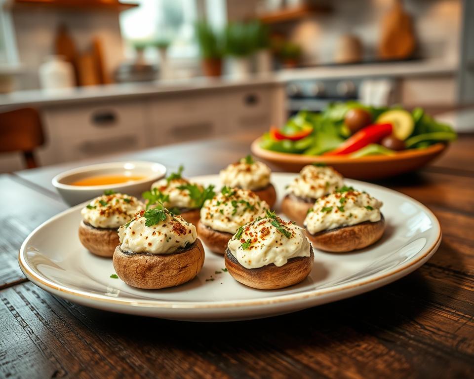 Gefüllte Champignons servieren
