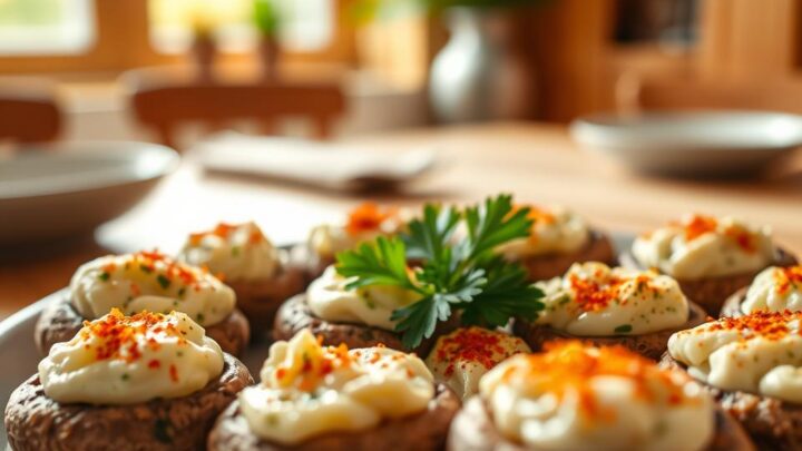 Rezept gefüllte Champignons mit Frischkäse zubereiten