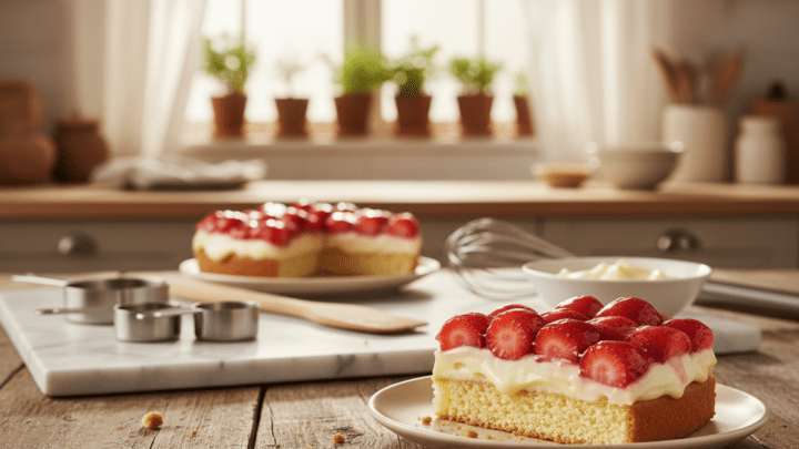 Erdbeerkuchen Biskuitboden Vanillepudding selber machen
