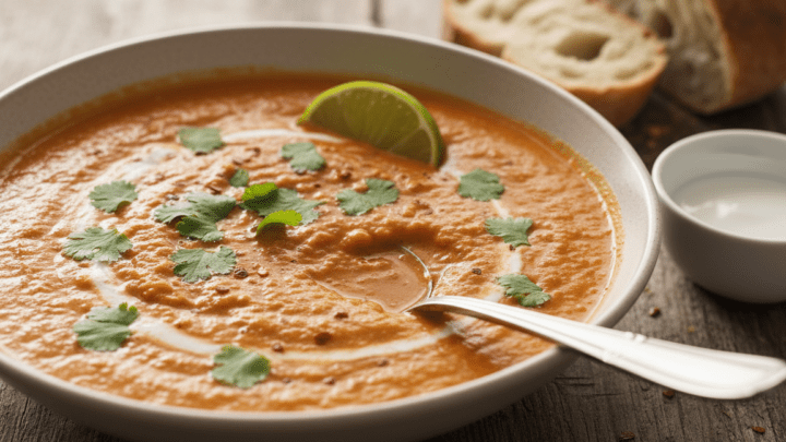 Rote Linsensuppe mit Kokosmilch zubereiten